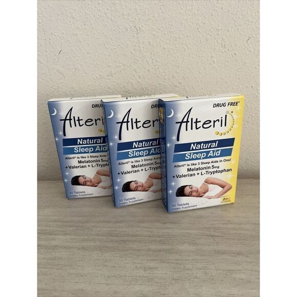 Alteril Natural Sleep Aid Lot Of 3 Boxes w/L-Tryptophan 30 tablets Ea. Exp 07/24 - Picture 1 of 4